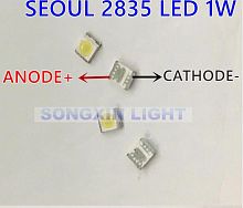 СВЕТОДИОД SMD 2835 1W , 3V (2.8x3.5x0.6mm) (большой контакт + (Анод))  1210 3528, 