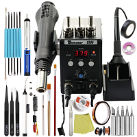 Паяльная станция SumSour-8586 (паяльник+фен/Потребляемая мощность: 750W;  Uпит=220V;Фен t: 100-480С, Паяльник 60W;  t: 200-480. Набор №1: 40 предметов