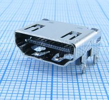 РАЗЪЕМ HDMI 2 гнездо на плату 19pin (горизонтальное крепление) smd (нижнее крепление, 4 крепежа в плату) 