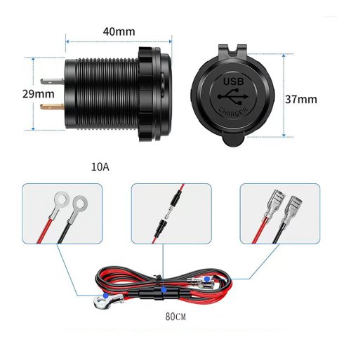 Гнездо прикуривателя на корпус (с крышкой) 12V; ВРЕЗНОЕ; Пластик; 10А; на клеммах 6,3мм; монтаж в панель, d=27мм (с гайкой);глубина гнезда:37мм + кабе фото 5