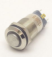 Антивандальная кнопка круглая для домофона, 4pin, OFF-ON без фиксации, 12-24V  2.0A, под гайку М12, под пайку, подсв.:красный, d:12мм, нормально разом
