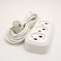 СЕТЕВОЙ УДЛИНИТЕЛЬ 5м  (3 розетки)  без заземления; номин. напряж.=220v/ ток: 6A/ мощн=1300w  "Обиход/ Jett"сет. удл. ШВВП  белый РС-3 150-505 
