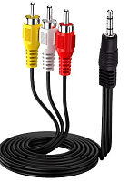КАБЕЛЬ 3.5 (4pin)  ШТЕК СТЕР - 3RCA  1,5М ЧЕРНЫЙ LONG - 3xRCA "шт" OD2.6x7.8мм (Видео + стерео аудио)