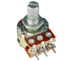 РЕЗИСТОР перем B1K (прям. выв.) линейная СТЕРЕО 3+3pin 0,06W (RV16A01F-20-15K-B1K-3C) "alpha"вал d6x15мм, накатка (метал. втулка под гайку M7, д