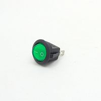 Клавишный переключатель круглый, 3pin, ON-OFF с фиксацией, AC 220/250V 6.0A, под клеммы 4.8мм, подсв.:зеленый, 17x12мм, d:20мм Фланец: 23мм, IP55, кор