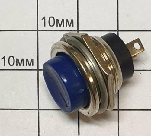 Кнопка круглая, 2pin, OFF-(ON) без фиксации, AC 220/250V 1.0A, нормально разомкнут, толкатель: синий, корпус: стальной (D-306, DS-212, PBS-26B)