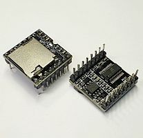 Модуль стерео аудио MP3-плеер  Пит:3.3-5 V; раб. напр: 3.3 V; потребляемый ток: 20-250 мА; воспроизводимые форматы аудиофайлов: MP3, WAV; разрядность 