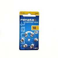 БАТАРЕЙКА  ZA10 <RENATA> (PR70/AC10/DA230) 1,45V 105mAh, Zinc-Air, Для слуховых аппаратов,Цена за 1шт, (BL-6)
