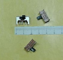 Перекл. движковый 8 PIN (2гр.x3pin+1pin) SK23D06G5 ON-ON-ON 0.3A 50V DC 3 положен. (16х7х6,3мм.) толкатель PG (h=6х4х3мм) вертик. монтаж, корп. метал.