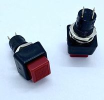 Кнопка квадратная, 2pin, OFF-ON с невидимой фиксацией, AC 220/250V 3.0A, под гайку М12, нормально разомкнут, корпус: красный (PBS-21A)