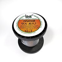 ПРИПОЙ  2,0 мм   50 гр. (катушка) ПОС-40 без каниф. 41/59 Олово- 41%; Свинец- 59%; Tпл.=190°C  (прв); ЗАО "Завод припоев";  ГОСТ-21631-78 