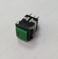 Кнопка квадратная, 8pin, ON-ON с фиксацией, AC 220/250V 3.0A, подсв.:зеленый, 16x21мм, Фланец: 18х18мм, нормально замкнут (D-321, KD2-21BER, PSW-22 Ф)