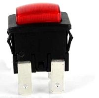 Кнопка прямоугольная для пылесоса, 4pin, 2xOFF-ON с фиксацией, AC 220/250V 16A, под клеммы 4.8мм, подсв.:красный, 19x13мм, Фланец: 21х15мм, нормально 