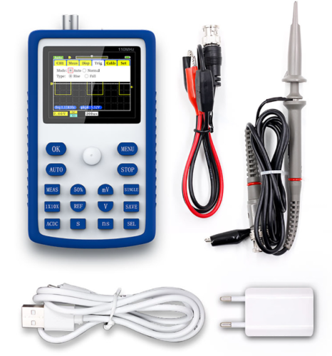 ОСЦИЛЛОГРАФ ЦИФР FNIRSI DSO-1C15 1 канал, Цветной дисплей TFT 2.4"; 320х240, P= 110MHz; F= 500Ms/s; U= ± 40V, ± 400V; Uпит=MicroUSB-B, R=1MΩ; АКБ: 300