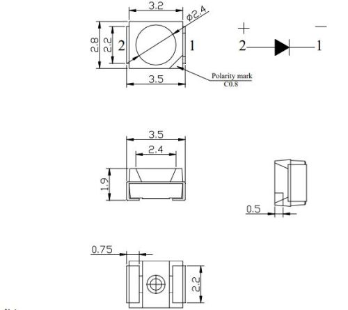 СВЕТОДИОД SMD 2835 0.114W 3V (2.8х3.5мм) (одинаковые контакты) Белый (5000K) 70Lm; 3,3v; 200mA (FYLS-3528UWC) фото 3 СВЕТОДИОД SMD 2835 0.114W 3V (2.8х3.5мм) (одинаковые контакты) Белый (5000K) 70Lm; 3,3v; 200mA (FYLS-3528UWC) фото 3
