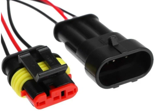 Разъем герметичный 3-х контактный (3PIN) (IP67) AMP КОМПЛЕКТ(штекер+гнездо) с проводами(красн/черн/желт) сеч.0.75мм*(18AWG 200мм) серия:1.5 (DJ7031-1. фото 3