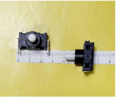 Кнопка прямоугольная для пылесоса, 2pin, OFF-ON с фиксацией, AC 220/250V 6.0A, нормально разомкнут, корпус: черный