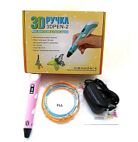 3D Ручка 3DPEN-2 с НАБОРОМ ПЛАСТИКА (3шт.) Цвет ручки: розовый/ фиолетовый. БП 5V / 2A;  регулировка температуры: цифровая, кнопками на корпусе: диспл