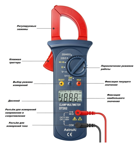 КЛЕЩИ ДЛЯ ИЗМЕРЕНИЯ ПЕРЕМ. ТОКА DT-202   Iac=0.01...400A/ Uac=0.1mV...450V/ Udc=0.1mV...600V/ R=20Kom/2MOm / звук.прозв.соед./автоматическое определен фото 2