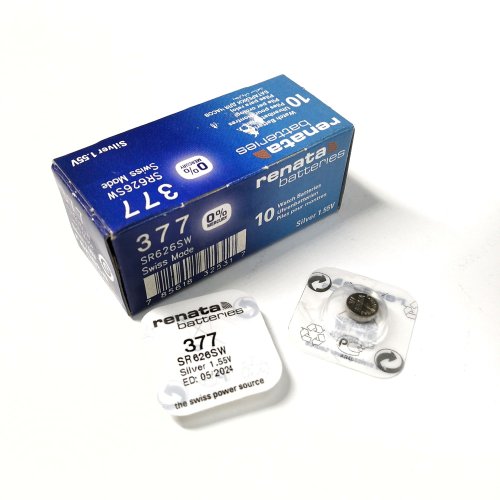 БАТАРЕЙКА 377 SR626SW <RENATA> (SR626, SR66, G04, AG4) 1,55V 24mA,  (BL-1), Silver Oxide (Серебряно-Цинковая) ( 0% Mercury ); дисковая: 6,8х2,6мм