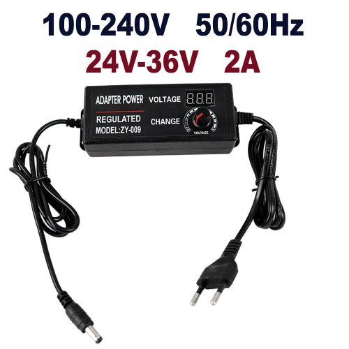 Блок питания регулируемый, со встроенным Вольтметром, 24-36V, 2.0A, 72W, штекер: 5,5 х 2,5мм, В корпусе, вх: AC 100-240V, Встроенный шнур ZY-009