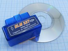 АДАПТЕР ELM-327 (ver.2.1) Bluetooth  OBD II (C-32) мини Синий с диском (50х30х25мм)Совм. с устр:Windows / Linux / Android / Symbian OS / Windows 12V 