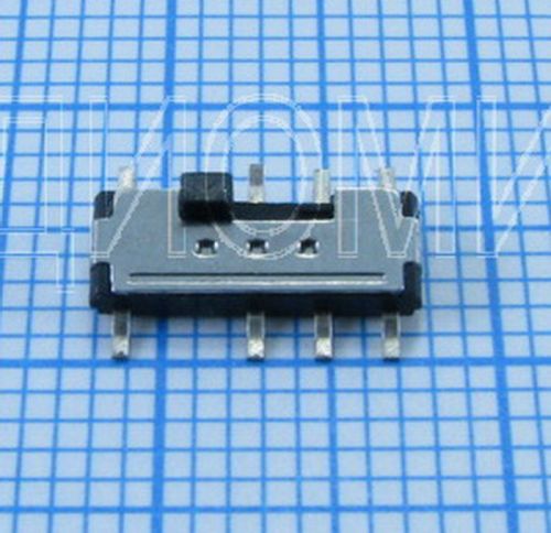 Переключатель движковый (ползунковый) движковый, 8pin, 3 полож., 2xON-ON-ON с фиксацией, под пайку, 10x1,8x3,5мм, L=1,6мм, SMD, толкатель: черный фото 2