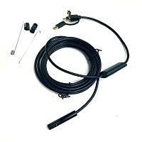 ВИДЕОЭНДОСКОП с двумя камерами (фронтальная и боковая) "Android 3 in 1" (microUSB + USB + Type-C) (d=8мм/жесткий кабель- 3м) ; IP67;  HD 640*480/1280*