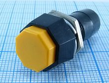 Кнопка восьмиугольная, 2pin, ON-OFF с невидимой фиксацией, AC 220/250V 3.0A, нормально замкнут, корпус: желтый (PBS-14A)