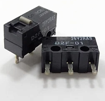 Микропереключатель, 3pin, ON-(ON) без фиксации, под пайку, 12,8x5,8x6,5мм, корпус: черный (D2F-L)