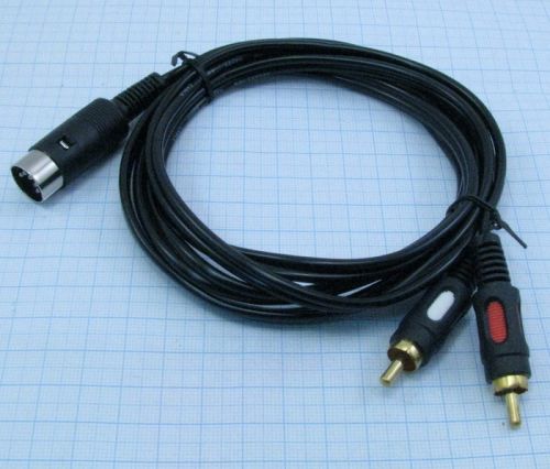 КАБЕЛЬ СШ-5 X 2RCA  1,5-2,0М  (DIN 5 PIN X 2RCA штекер) ЧЕРНЫЙ ОКНА  OD 4.0х8.0мм GOLD