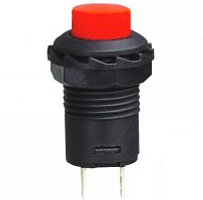 Кнопка круглая, 2pin, OFF-(ON) без фиксации, AC 220/250V 1.5A, d:12мм Фланец: 14мм, нормально разомкнут, толкатель: красный, корпус: черный (DS-227)