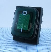 Клавишный переключатель прямоугольный автомобильный, 4pin, 2xON-OFF, 12V 10A, подсв.:зеленый, 26x22мм, Фланец: 35х26мм, IP65 (SB092, Sc-767, влагозащи