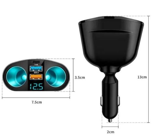 Раздвоитель гнезда прикуривателя In-CAR + БЛОК ПИТ/ЗАРЯД УСТР АВТО 12V / USB-AFх2 + TYPE-C + вольтметр, Вх:DC12-24V; 2 х Вых:гнезда прикуривателя; 2 x фото 3