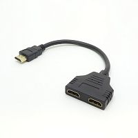 Разветвитель HDMI  v.1.4 1Вход (HDMI штек). - 2Выхода (HDMI гнездо) (переходник) на кабеле L =30см; контакты: GOLD; max разрешение:1920x1080, 1080p; м